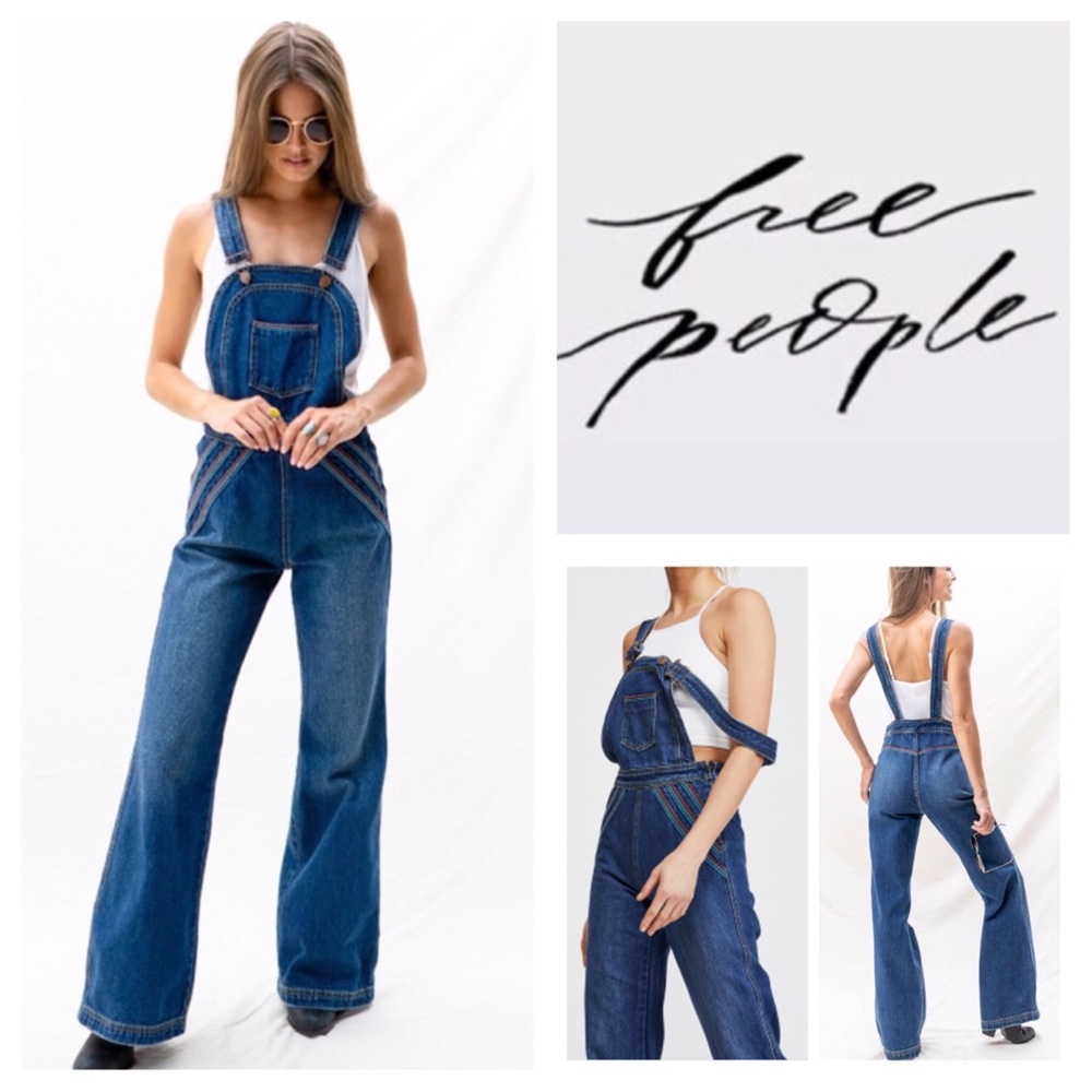 Free People Chasing Rainbow Denim Overalls.  Gently Used.